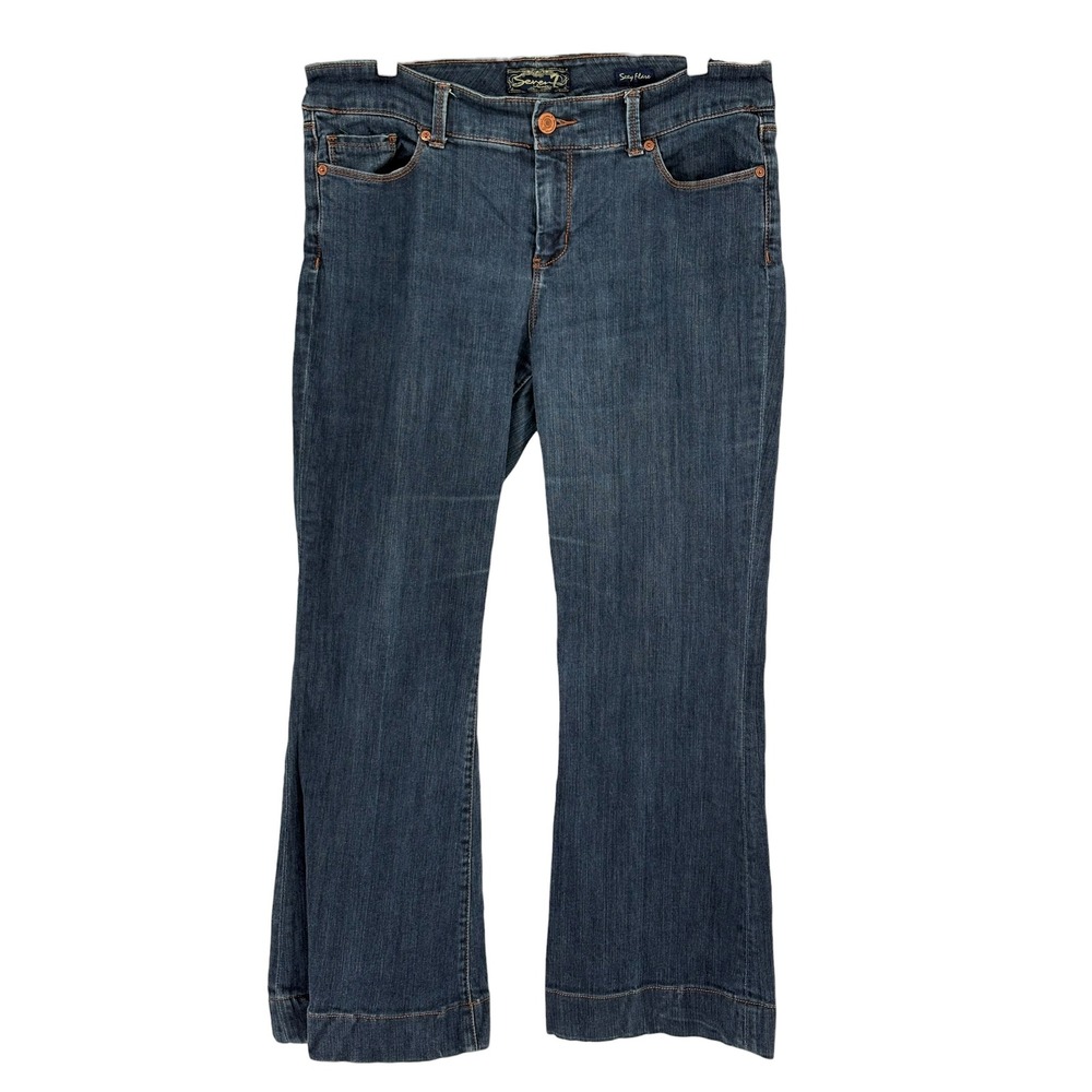 Seven7 Sexy Flare Jeans Blue Dark Wash Embroidered Stretch Denim Size 32
